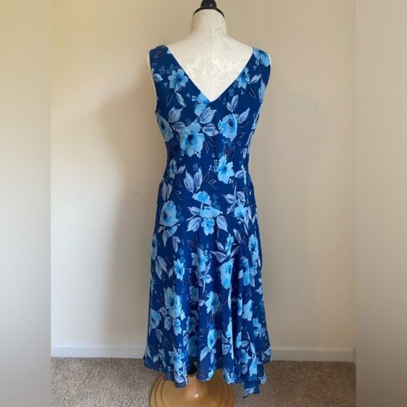 Evan Picone Fit & Flare Blue Floral Sleeveless Midi Dress Size 14P - Picture 2 of 10